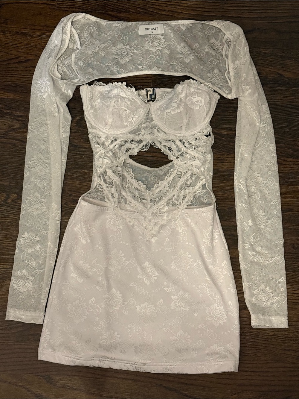 Outcast White Floral Lace Shrug Mini Dress Set size XS